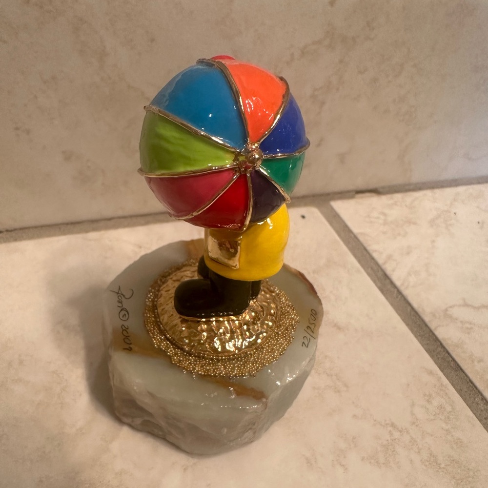 Ron Lee Clown umbrella  figurine.  Sculpture on granite base. 14k gold - Picture 2 of 4